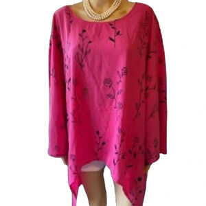 VTG Misslook Hot pink Floral Print boho beachy Casual Blouse Women plus 3XL